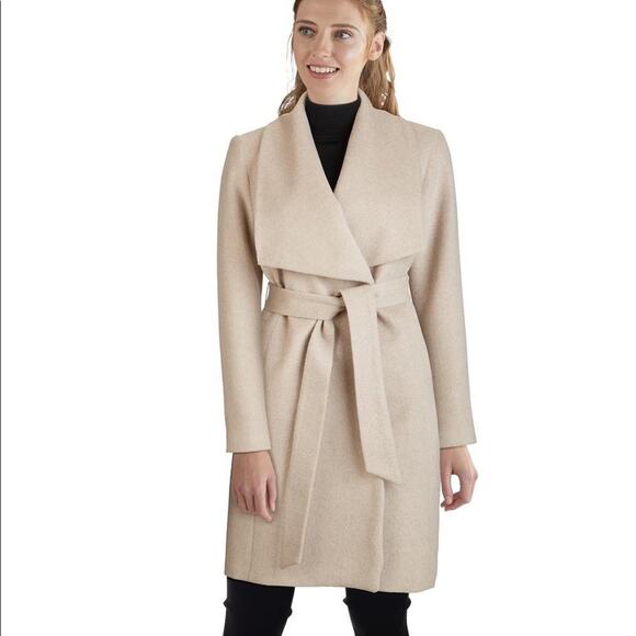 NEW Size 14 Cole Haan Belted Wrap Coat Bone missing belt - Picture 1 of 12